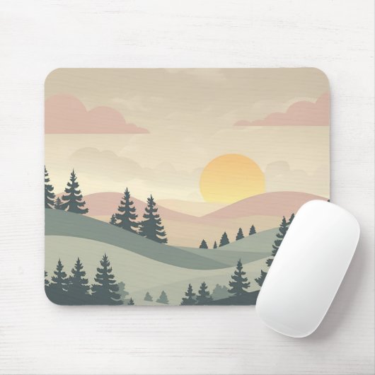 Golden Hour Serenity – Minimal Pastel Landscape Ar Muismat (Met muis)