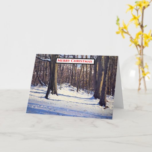 Golden Hour Sneeuwscène Kerstmis Kaart (Gele Bloem)