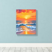 Golden Hour Sunset Ocean Beach Painting Canvas Afdruk (Insitu (Houten vloer))