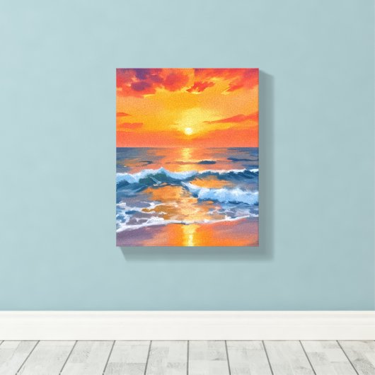 Golden Hour Sunset Ocean Beach Painting Canvas Afdruk (Insitu (Houten vloer))