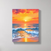 Golden Hour Sunset Ocean Beach Painting Canvas Afdruk (Voorkant)