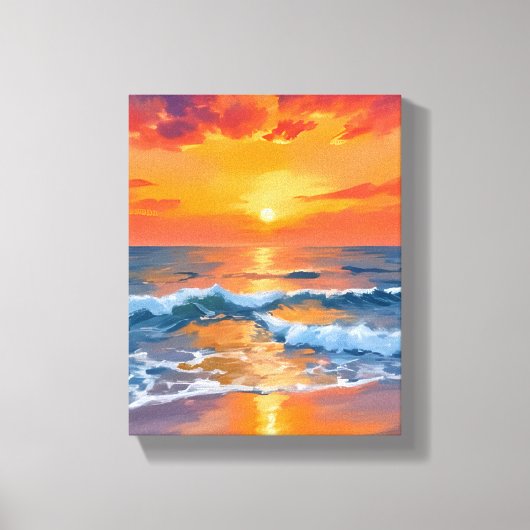 Golden Hour Sunset Ocean Beach Painting Canvas Afdruk (Voorkant)