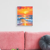 Golden Hour Sunset Ocean Beach Painting Canvas Afdruk (Insitu (Woonkamer))