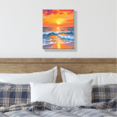 Golden Hour Sunset Ocean Beach Painting Canvas Afdruk (Insitu (Slaapkamer))