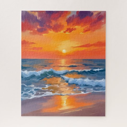 Golden Hour Sunset Ocean Beach Painting Legpuzzel (Verticaal)
