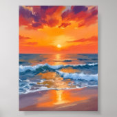 Golden Hour Sunset Ocean Beach Painting Poster (Voorkant)