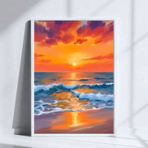 Golden Hour Sunset Ocean Beach Painting