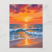 Golden Hour Sunset Ocean Beach Schilderij Briefkaart (Voorkant)