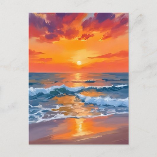 Golden Hour Sunset Ocean Beach Schilderij Briefkaart (Voorkant)