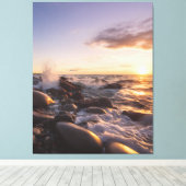 Golden Hour Sunset Waves on Rocky Shore Seascape Canvas Afdruk (Insitu (Houten vloer))