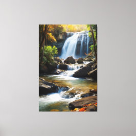 Golden Hour Waterval - Realistisch Natuur landscha Canvas Afdruk