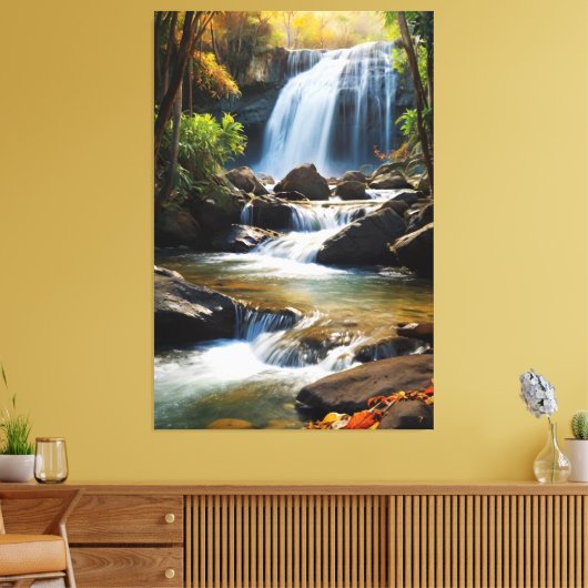 Golden Hour Waterval - Realistisch Natuur landscha Canvas Afdruk (Insitu (Woonkamer))