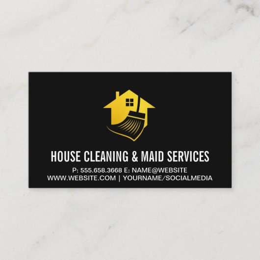 Golden House Broom Logo | Schoonmaakdiensten Visitekaartje (Voorkant)