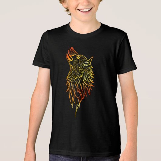 Golden Howling Wolf – Tribal Spirit Animal Design Tri-Blend Shirt (Voorkant)
