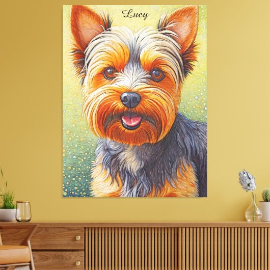 Golden Hued Yorkshire Terrier Radiant Dog Portrait Canvas Afdruk (Insitu (Woonkamer))