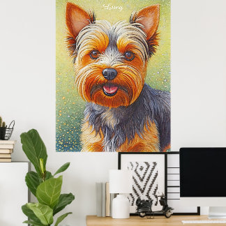 Golden Hued Yorkshire Terrier Radiant Dog Portrait Poster