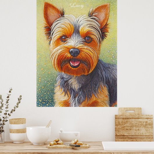 Golden Hued Yorkshire Terrier Radiant Dog Portrait Poster (Keuken)