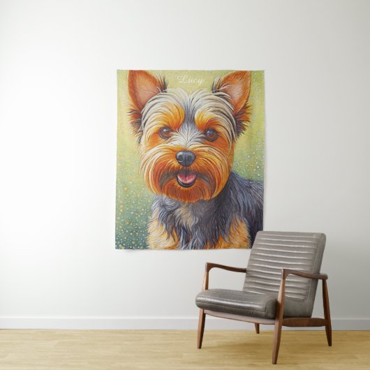 Golden Hued Yorkshire Terrier Radiant Dog Portrait Wandkleed (In situ)