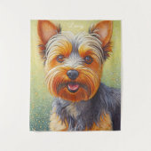 Golden Hued Yorkshire Terrier Radiant Dog Portrait Wandkleed (Voorkant)