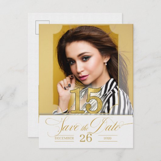 Golden Hues Save the Date English Version Aankondigingskaart (Voorkant / Achterkant)