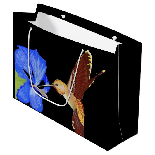 Golden Hummingbird and Blue Hibiscus large Groot Cadeauzakje (Voorkant Gekanteld)