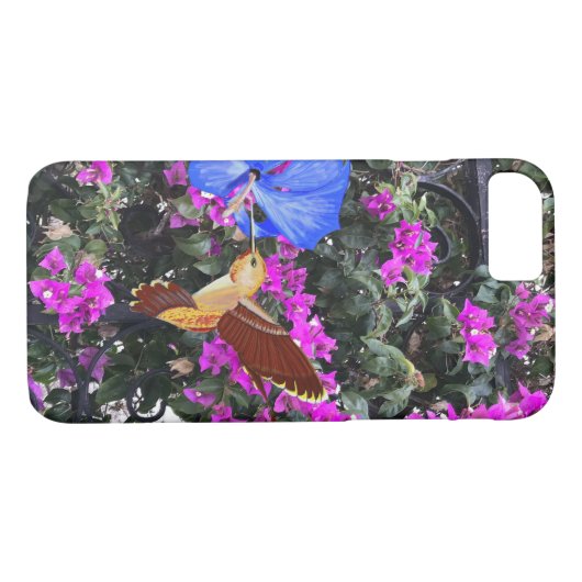 Golden Hummingbird, Blue Hibiscus en Bougainvillea Case-Mate iPhone Case (Achterkant (Horizontaal))