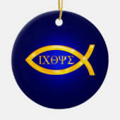 Golden Ichthys | Christelijke vis Keramisch Ornament (Voorkant)