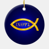 Golden Ichthys | Christelijke vis Keramisch Ornament (Achterkant)