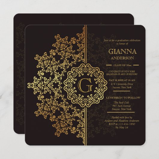 Golden Impression Afstuderen Invitation Kaart (Voorkant / Achterkant)