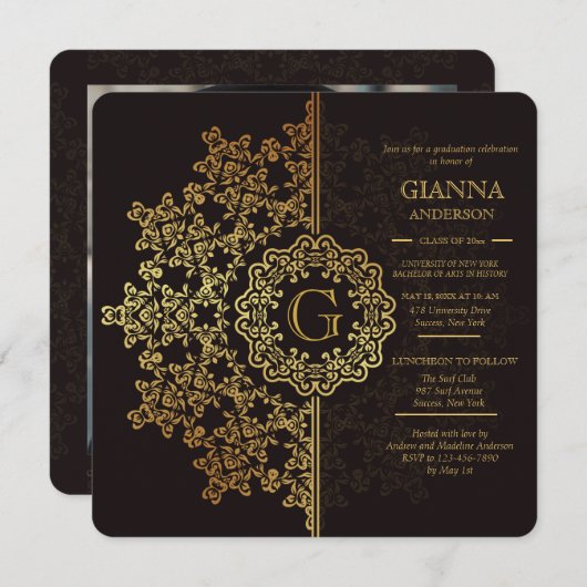 Golden Impression Photo Afstuderen Uitnodiging (Voorkant / Achterkant)