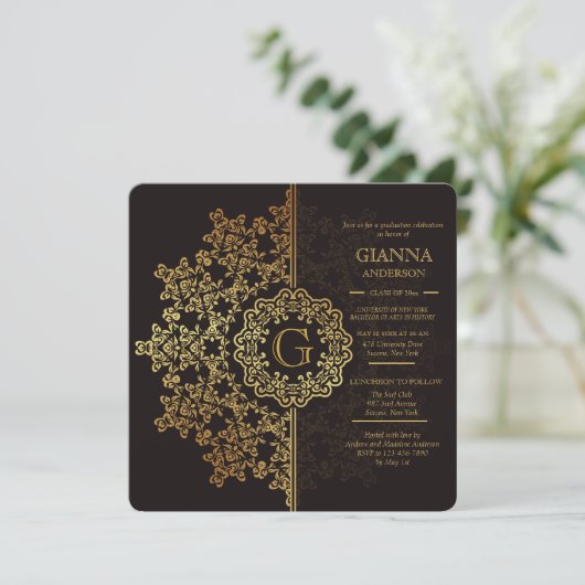 Golden Impression Photo Afstuderen Uitnodiging (Staand voorkant)