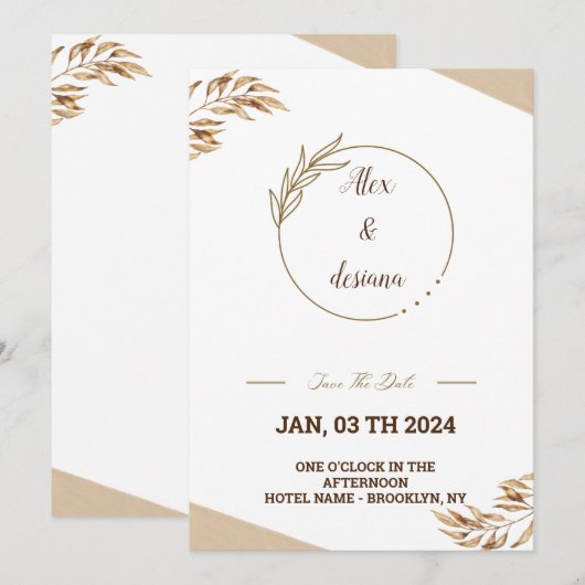 Golden imvitatie kaart (Voorkant / Achterkant)