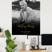 Golden in Loing Memory BW Photo Funeral Service Poster (Thuiskantoor)
