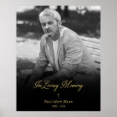Golden in Loing Memory BW Photo Funeral Service Poster (Voorkant)