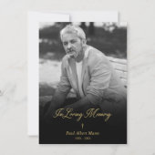 Golden In Loving Memory BW Photo Funeral Service Notitiekaartje (Voorkant)