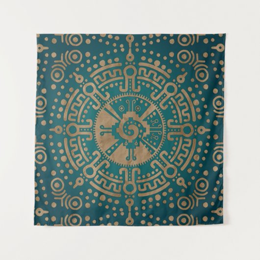 Golden in reliëf Hunab Ku Mayan-symbool Wandkleed (Voorkant (horizontaal))