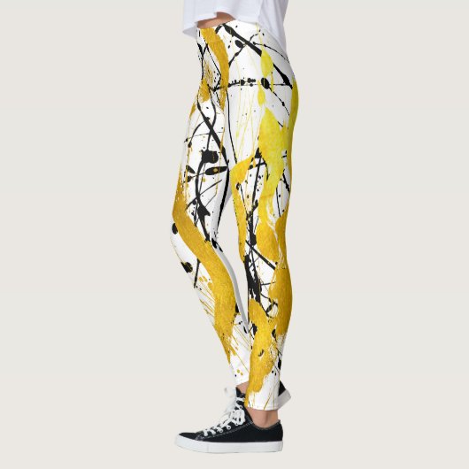 Golden in strokes on white metal leggings (Links)