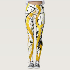 Golden in strokes on white metal leggings