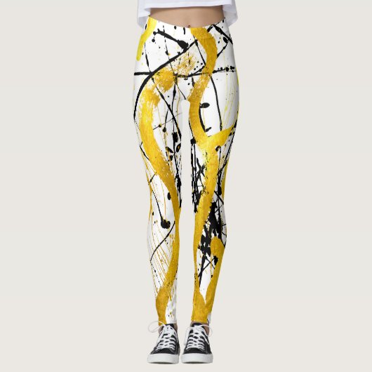 Golden in strokes on white metal leggings (Voorkant)