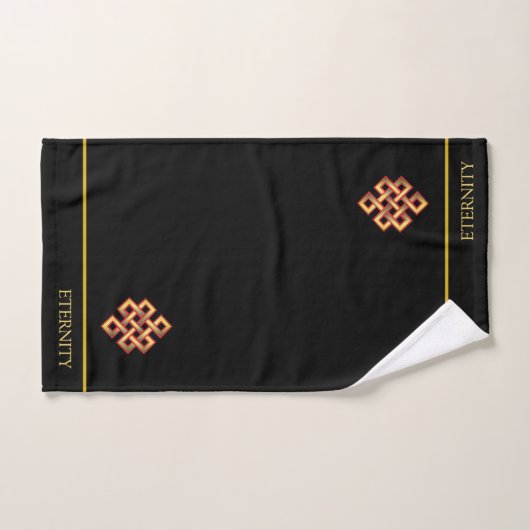 Golden Infinity Knot & bewerkbare tekst op zwart Bad Handdoek (Handdoek)