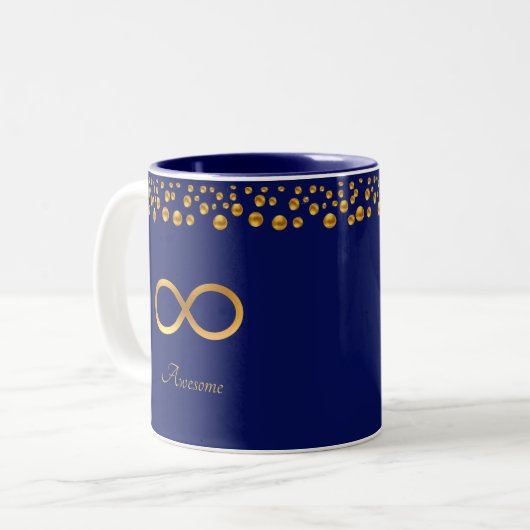 Golden Infinity Symbol & Confetti op Navy Blue Tweekleurige Koffiemok (Voorkant links)