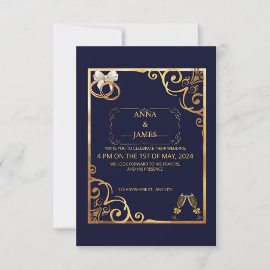 Golden Invitation Kaart met Elegant Gold Flowers (Voorkant)