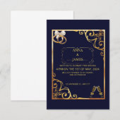 Golden Invitation Kaart met Elegant Gold Flowers (Voorkant / Achterkant)