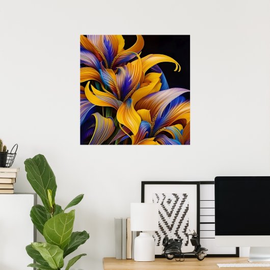Golden Iris Hosta X AI ART Poster (Thuiskantoor)