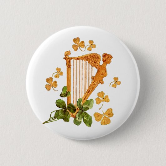 Golden Irish Harp Ronde Button 5,7 Cm (Voorkant)