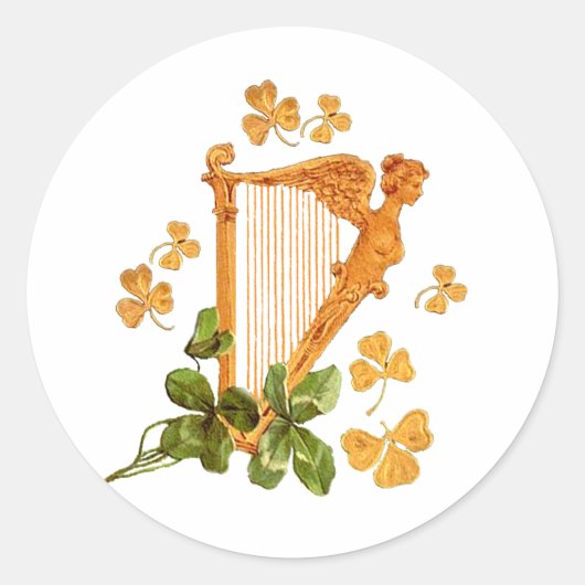 GOLDEN IRISH HARP RONDE STICKER (Voorkant)