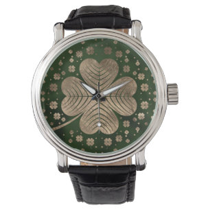 Golden Irish Shamrock four-leaf klaver Horloge