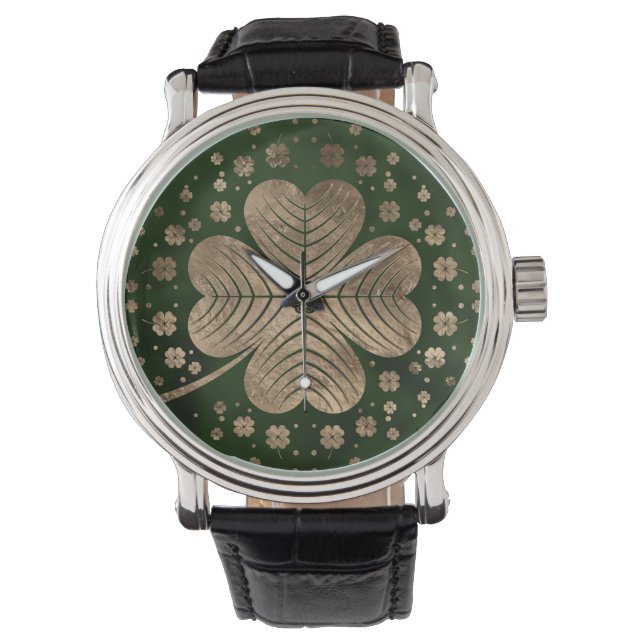 Golden Irish Shamrock four-leaf klaver Horloge (Voorkant)