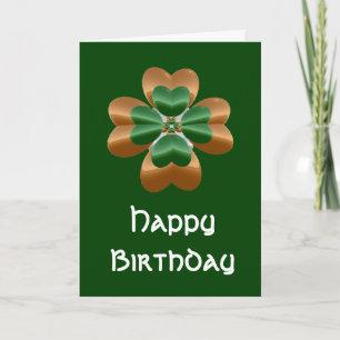 Golden Irish Shamrock Happy Birthday Card Kaart