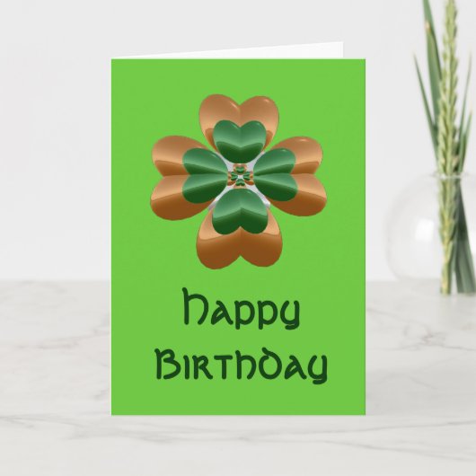 Golden Irish Shamrock Happy Birthday Kaart (Voorkant)